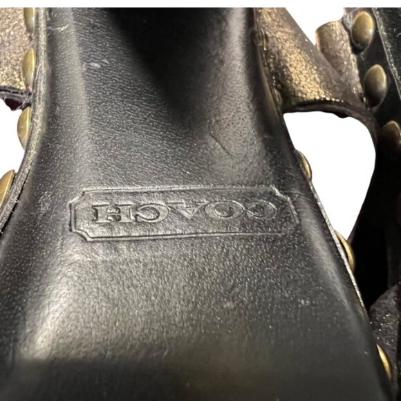 Coach High Heels Size 7.5 Brown Leather Indie Grunge Studded Metallic Steam Punk - Picture 10 of 14